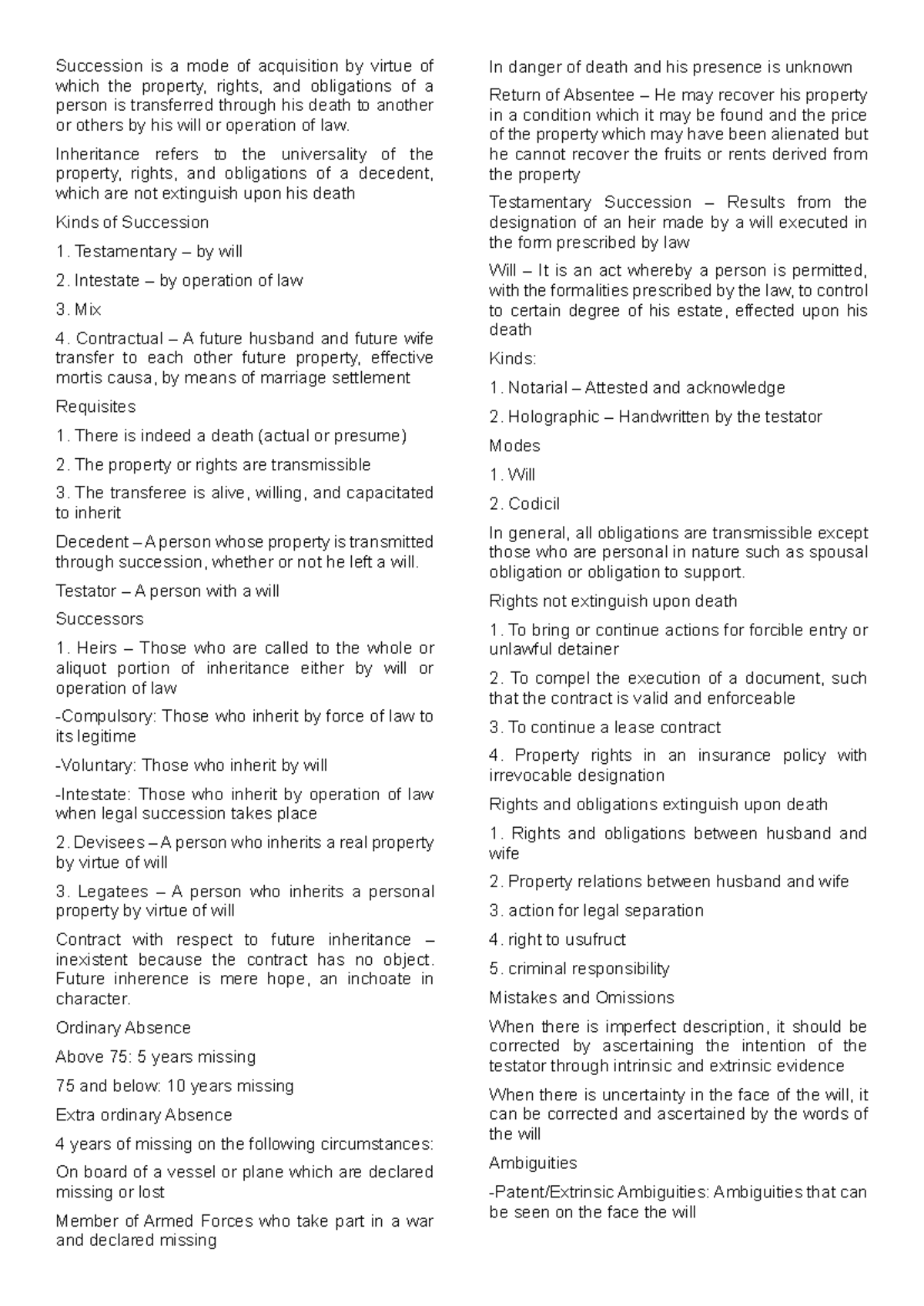 Succession - Inheritance refers to the universality of the property ...