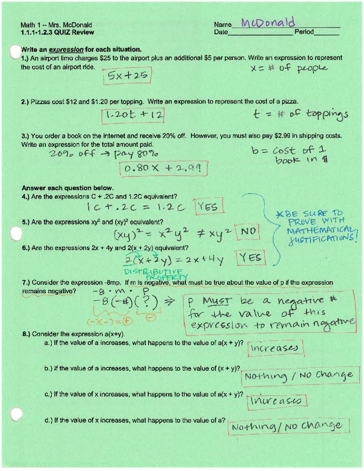 1.1.1-1.2.3 Green Quiz Review WS KEY - MA 105 - Studocu