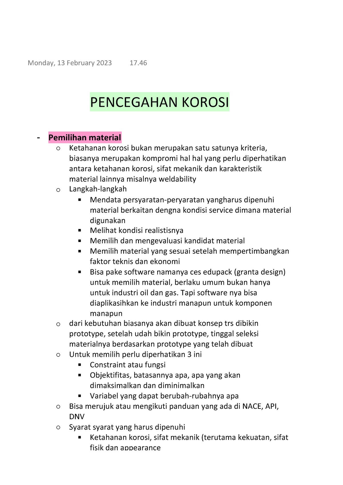 Pencegahan Korosi - PENCEGAHAN KOROSI Pemilihan Material Ketahanan ...