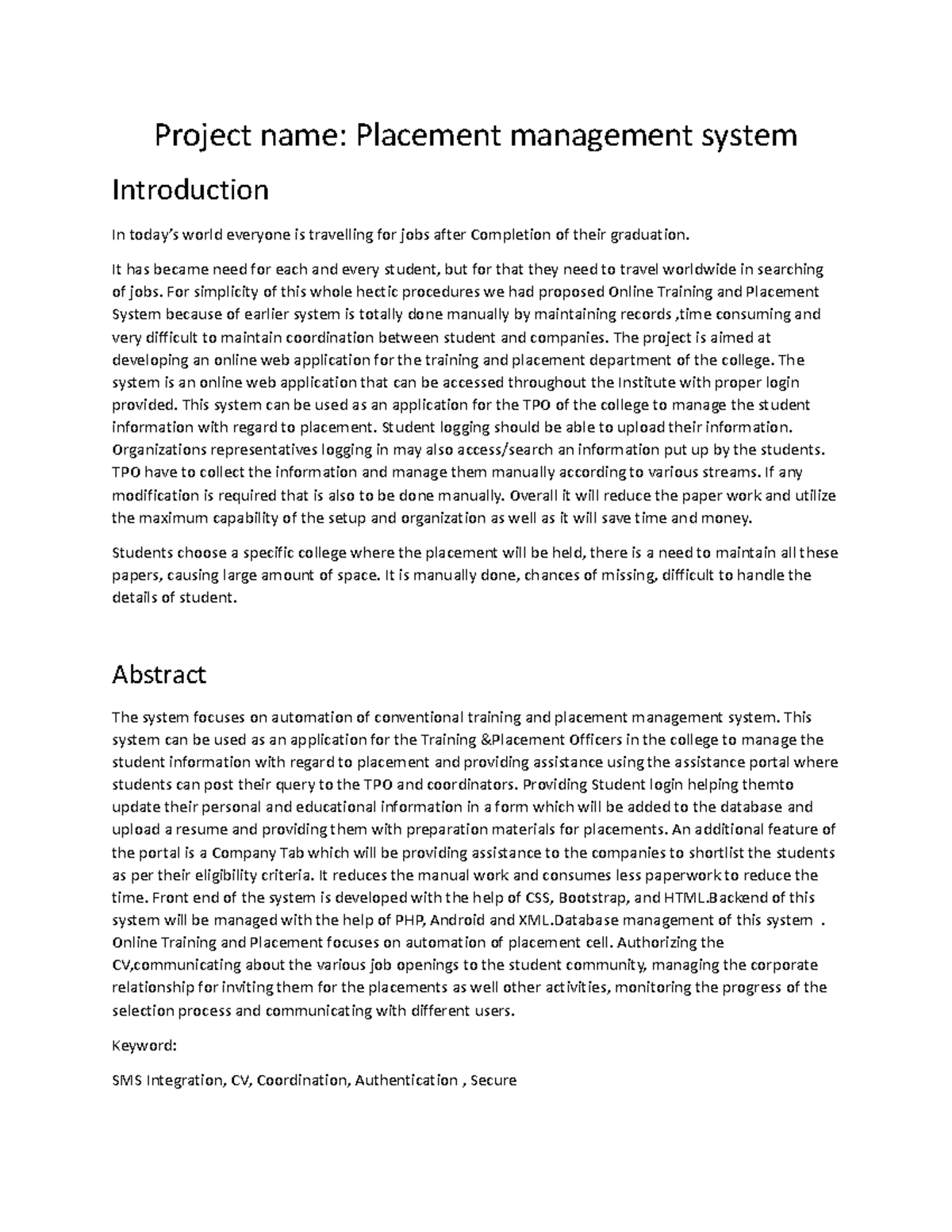Document - This is just for knowledge - Project name: Placement ...