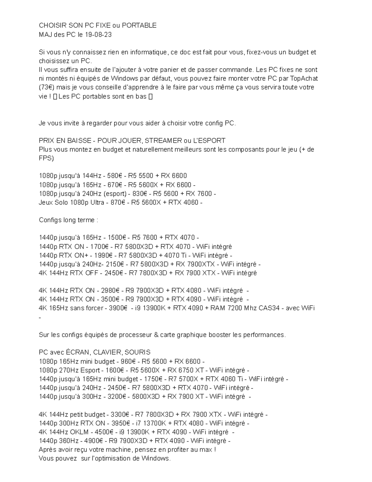 Choisir SON PC CHOISIR SON PC FIXE ou PORTABLE MAJ des PC le 1908 — free download
