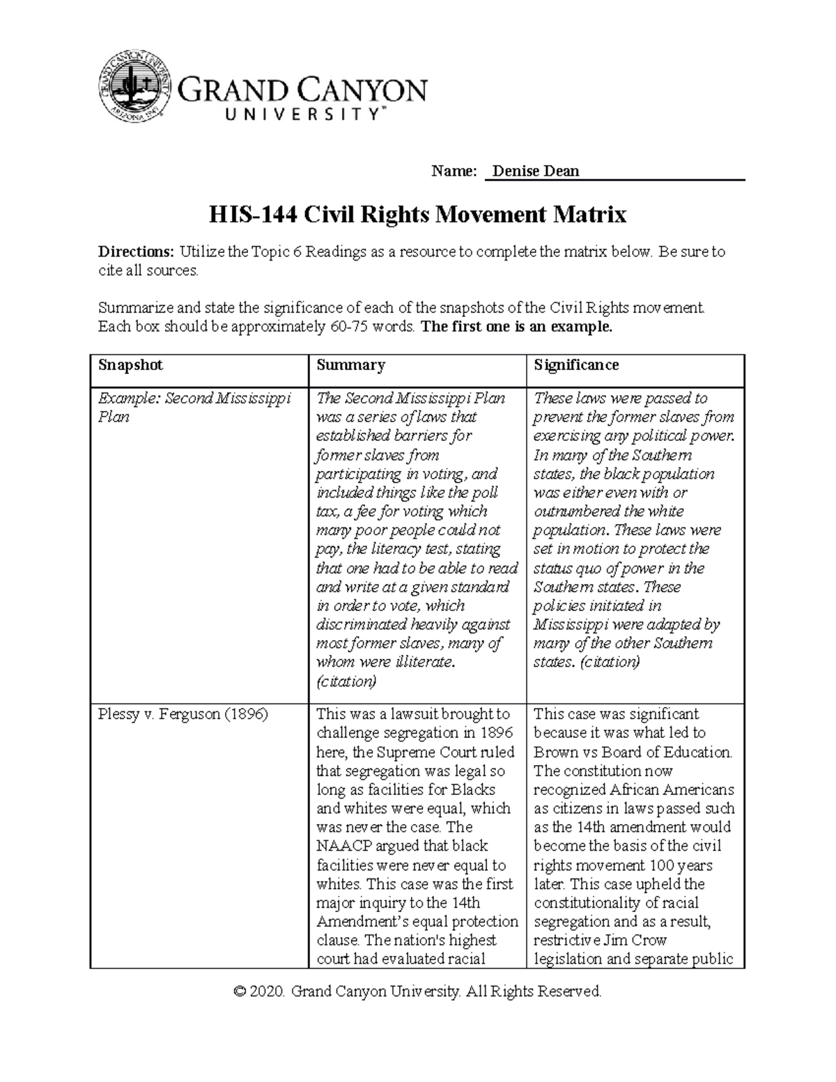 civil rights assignment high school