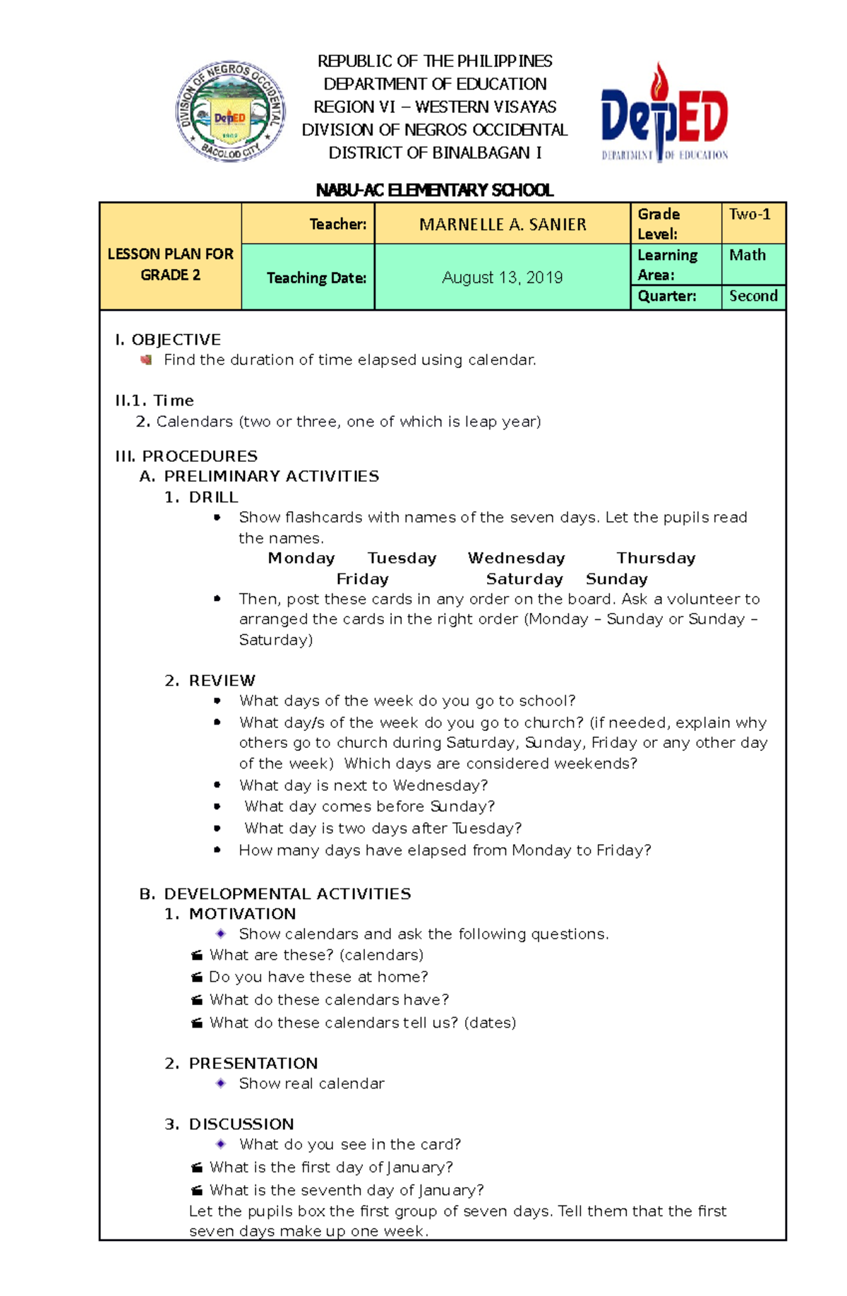 2 Cot Math 2nd Quarter Republic Of The Philippines Department Of Education Region Vi 6565