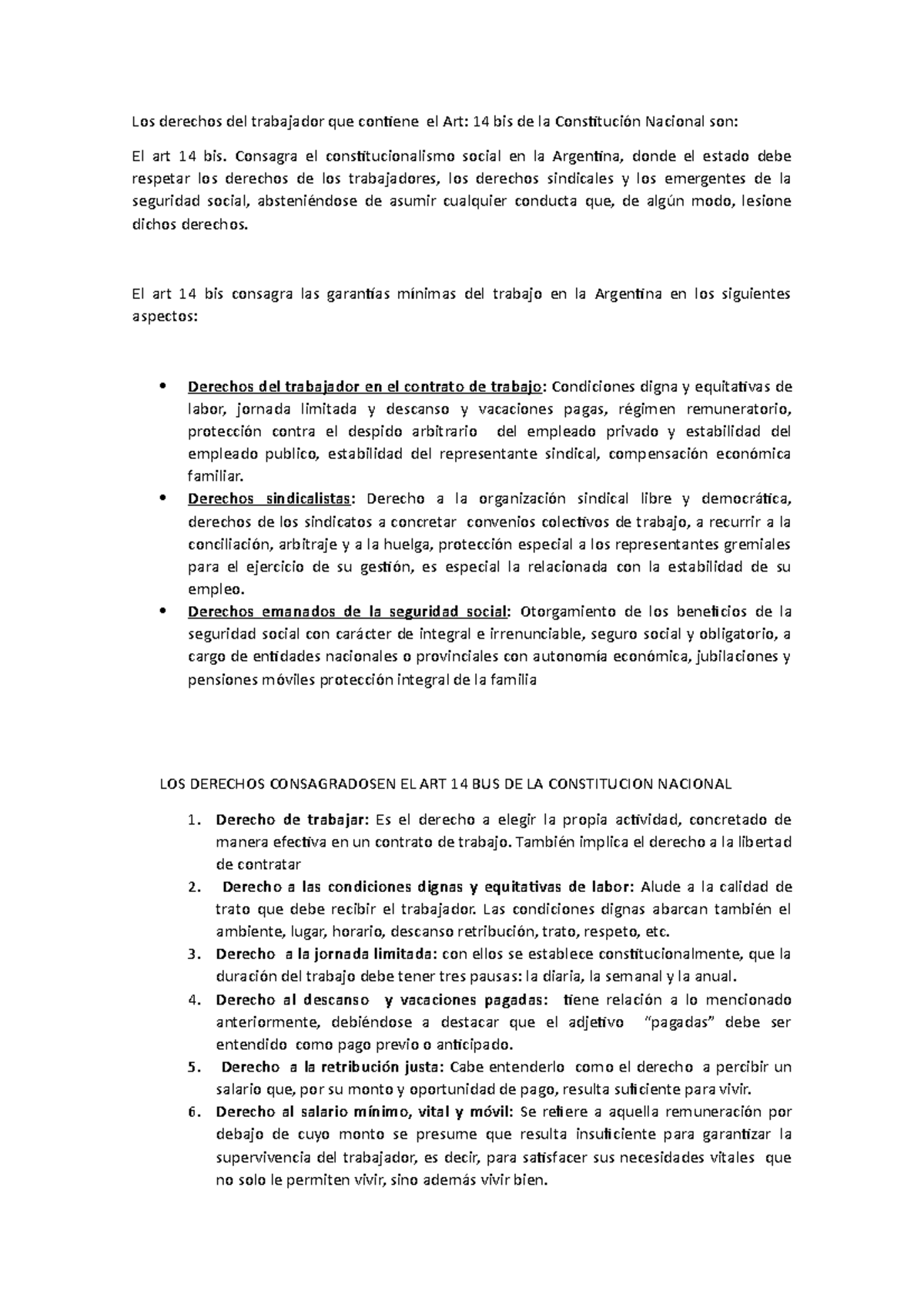 Los Derechos Del Trabajador En El Art 14 Bis Derecho Del Trabajo Ii Studocu