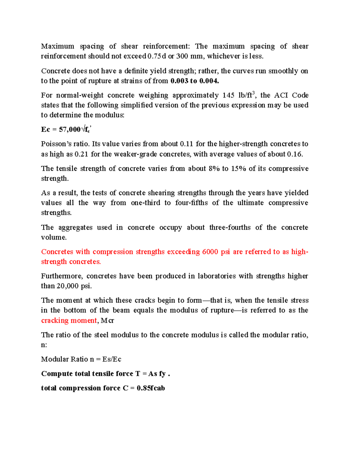 RCC Lecture - Good notes - Maximum spacing of shear reinforcement: The ...