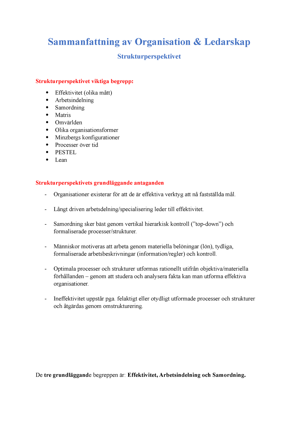 Ledning & Organisation - Sammanfattning 1 - Sammanfattning Av ...