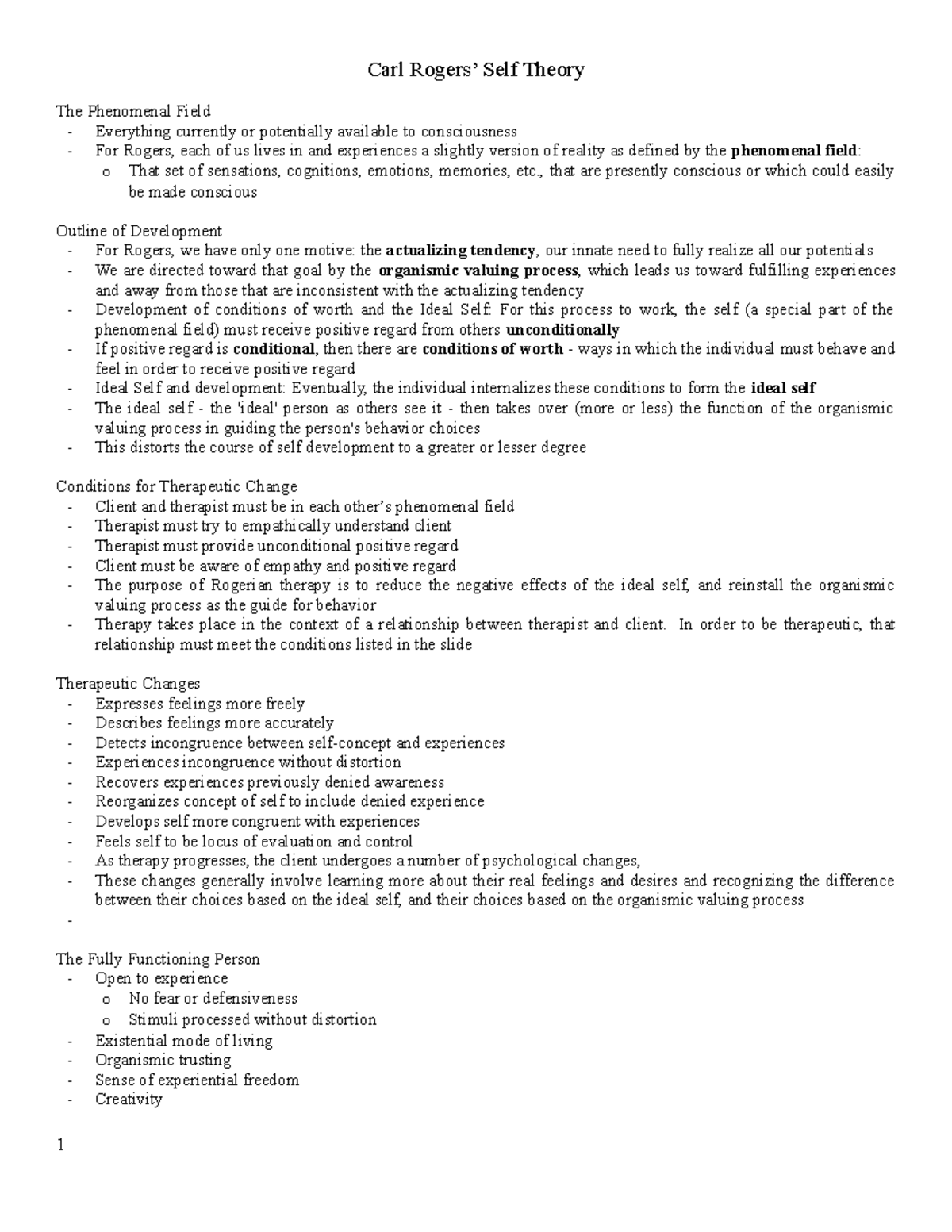 Carl Rogers - Carl Rogers’ Self Theory The Phenomenal Field ...