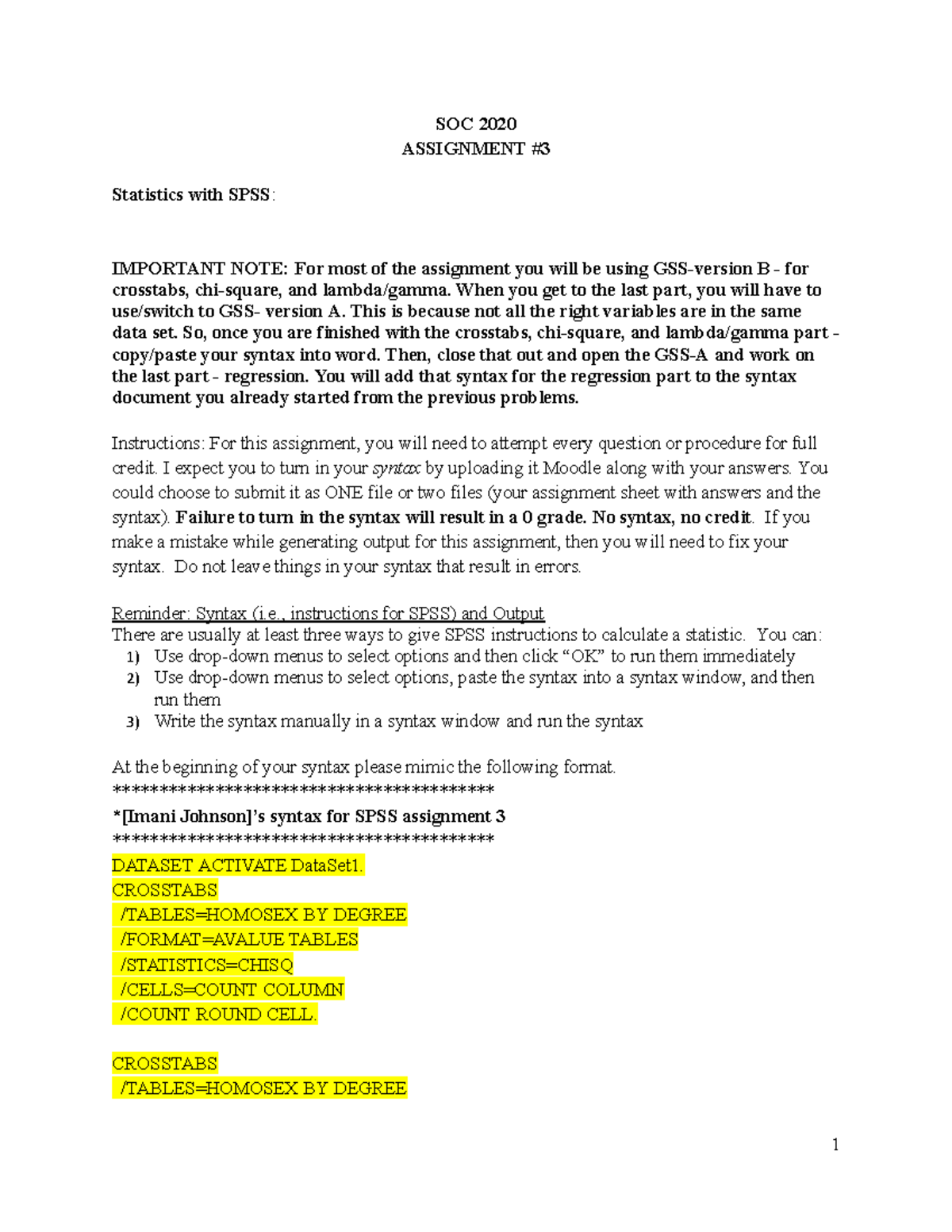 spss assignment 3