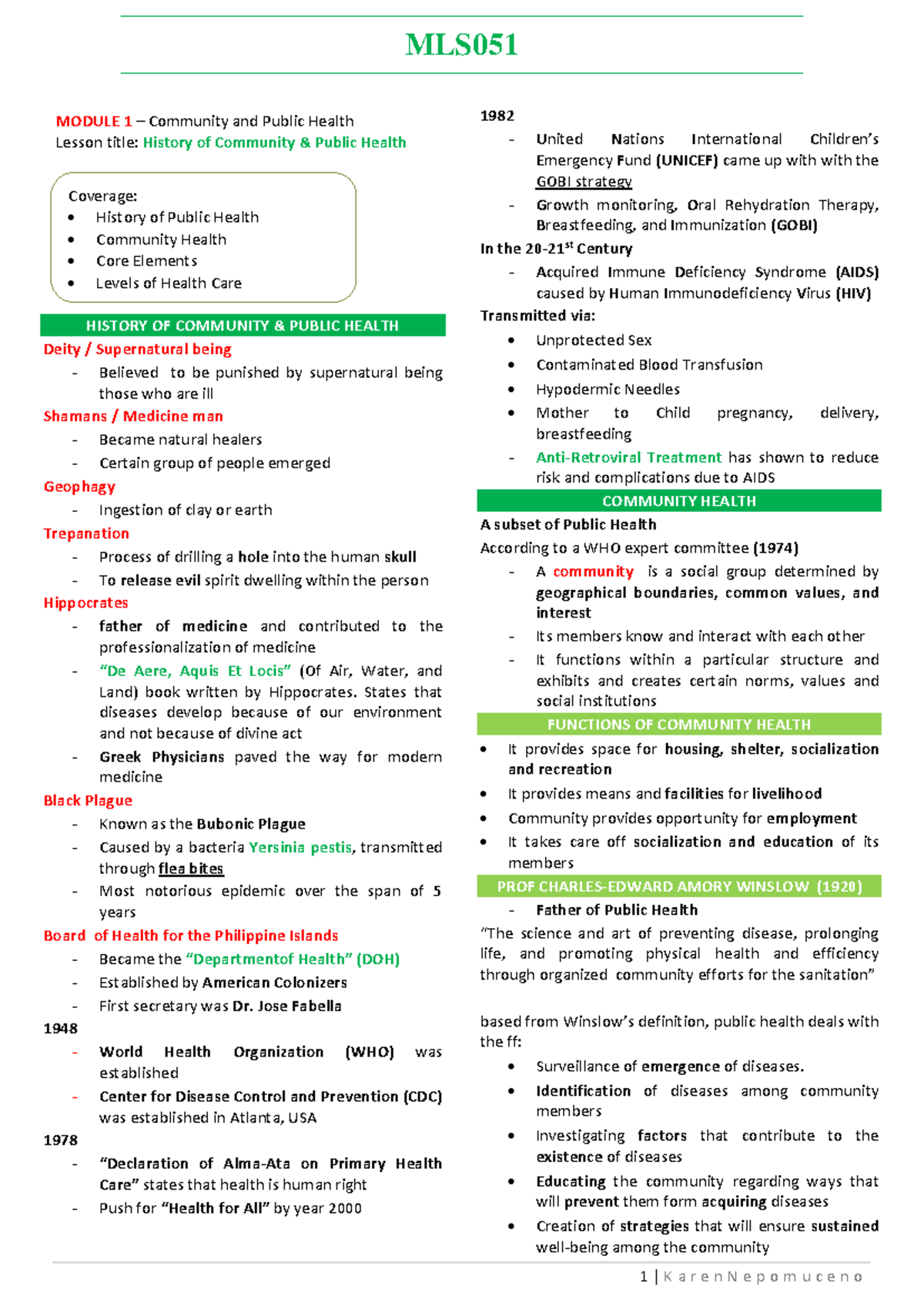 1MLS051-KJN - Summary Community and Public Health - MLS0 51 1 | K a r e ...