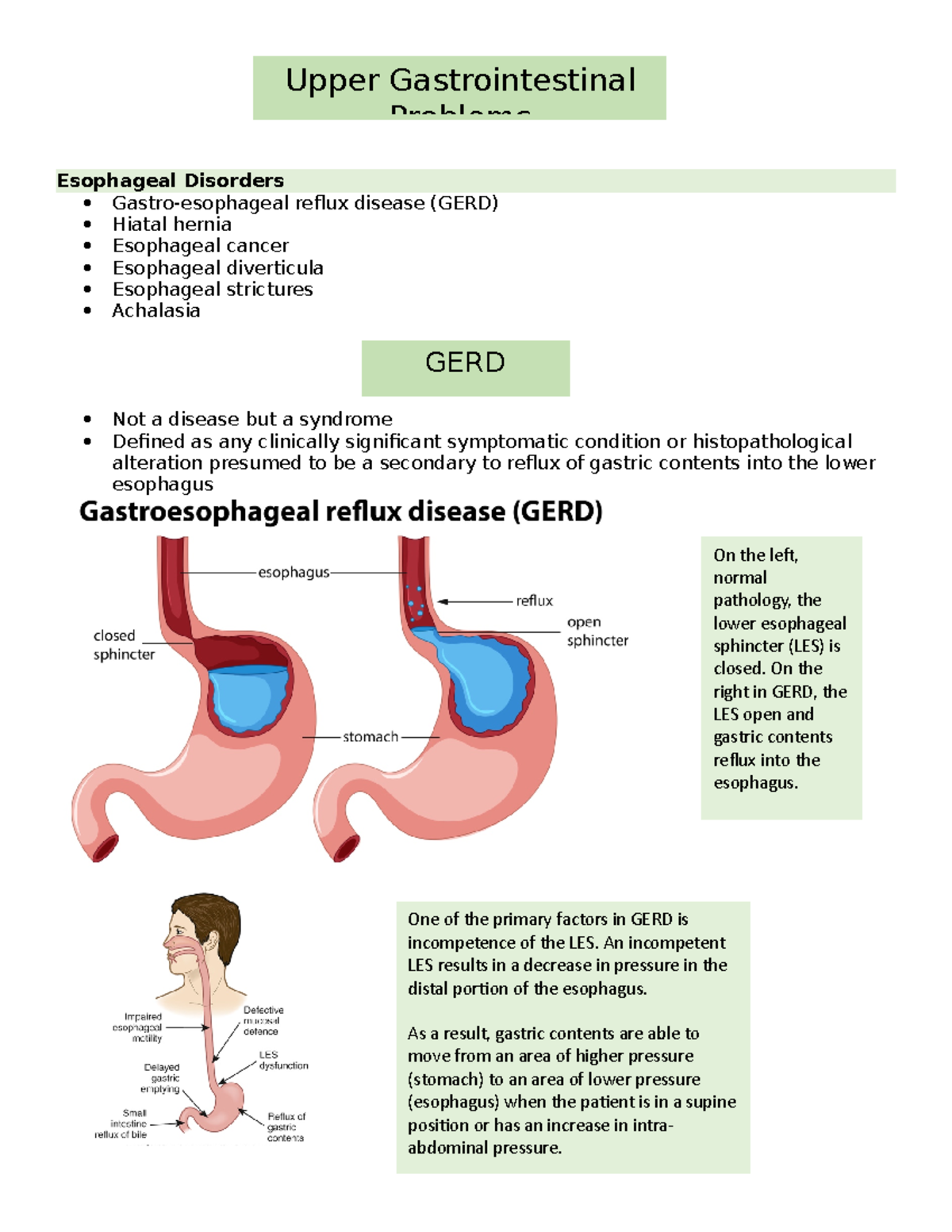Upper GI - Selina Rehman - Esophageal Disorders Gastro-esophageal ...