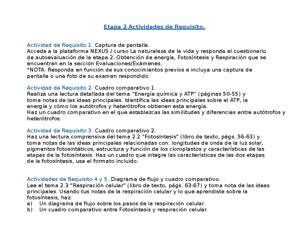 Etapa 2 actividades de requisito - Etapa 2 Actividades de Requisito ...