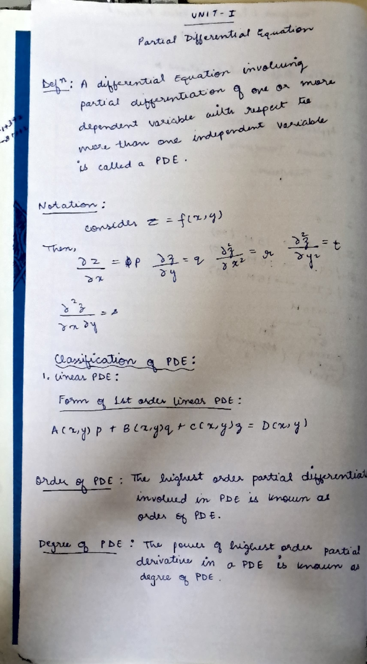Maths unit 1 - ..... - UNIT I Partial Differential Equation Defn. A ...