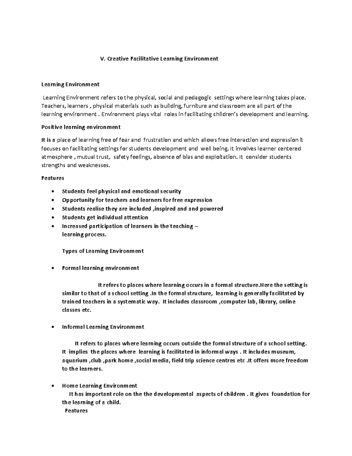 Learning Environment - Class notes - V. Creative Facilitative Learning ...