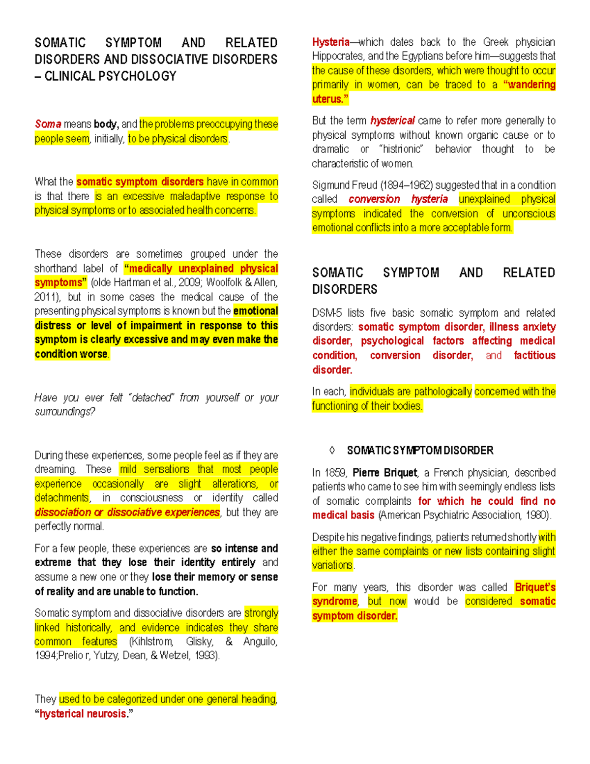 Somatic Symptoms Disorders & Dissociative Disorders - SOMATIC SYMPTOM ...