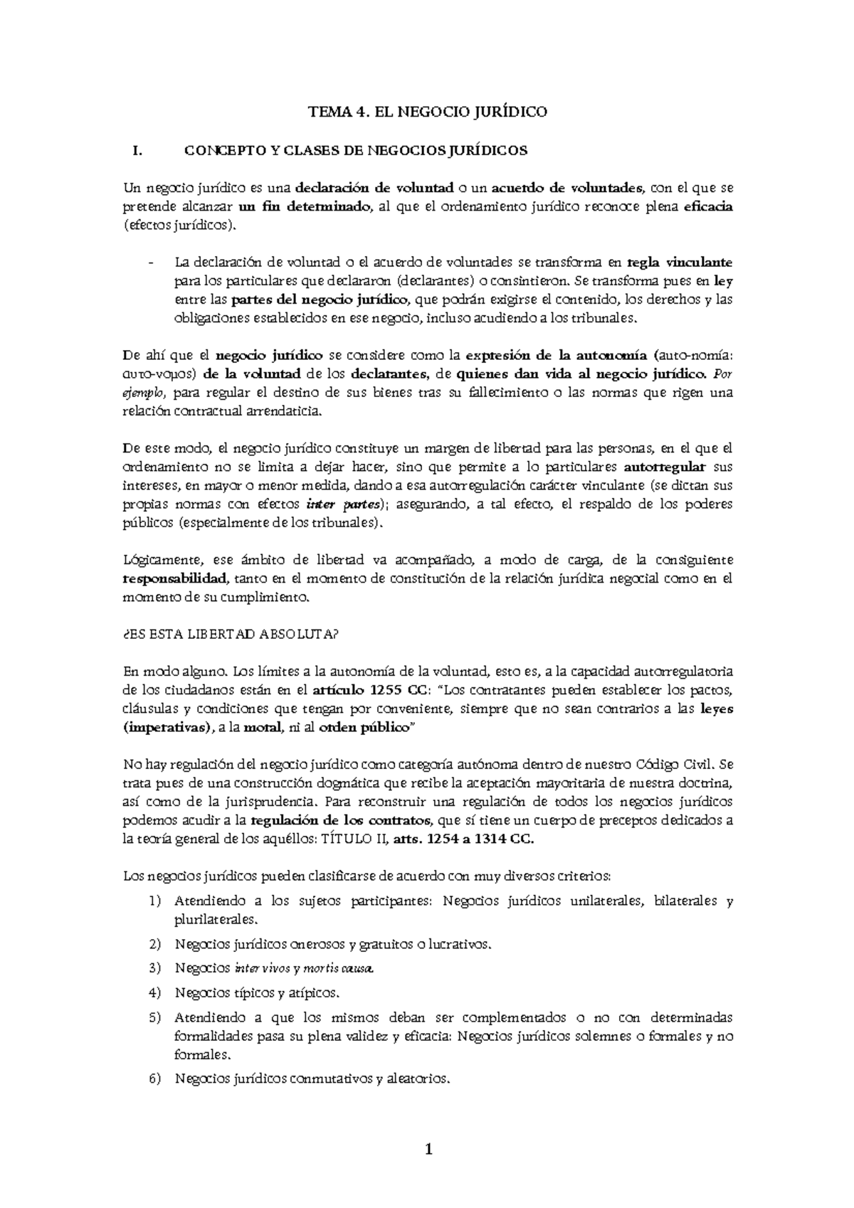 TEMA 4 Privado - Apuntes 4 - TEMA 4. EL NEGOCIO JURÍDICO I. CONCEPTO Y ...