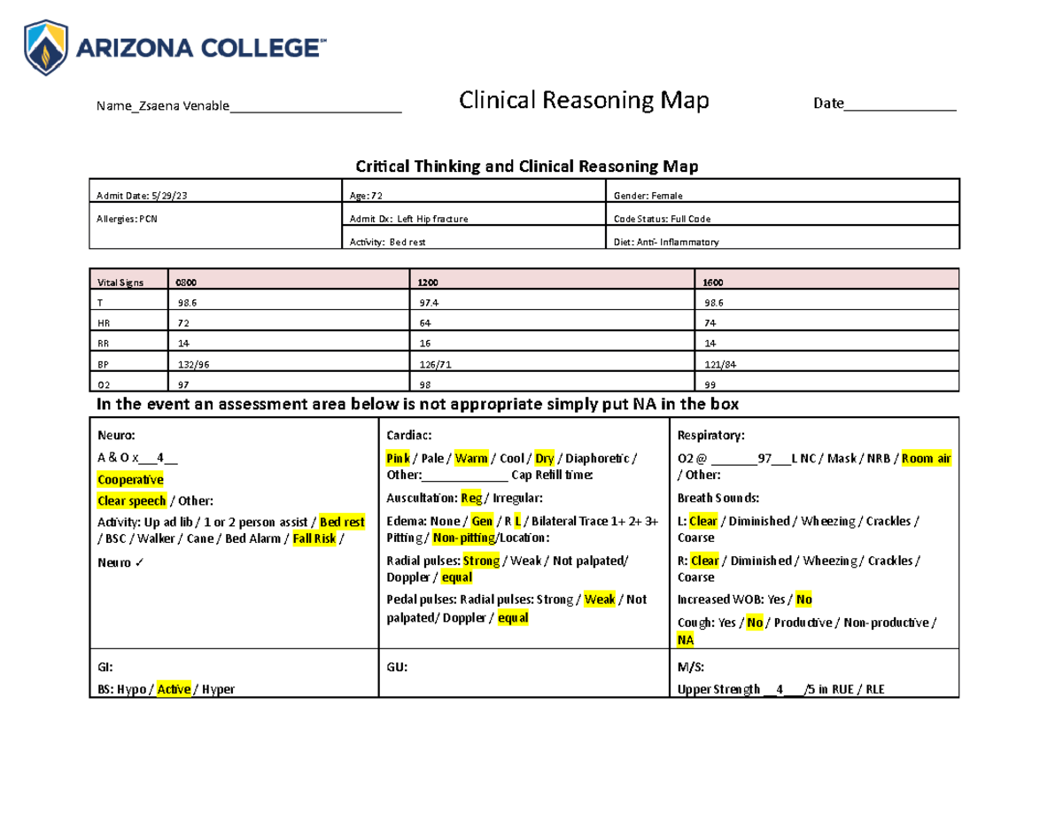 critical thinking and clinical reasoning map