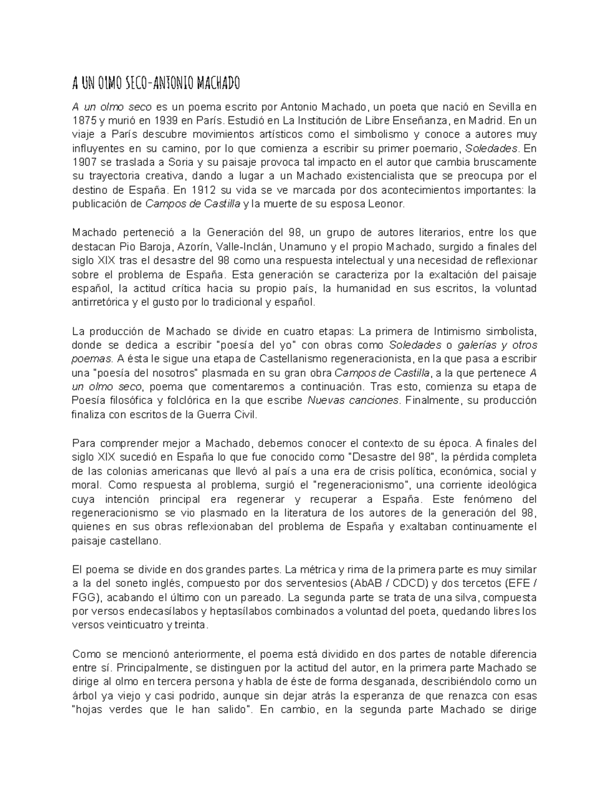 A UN OLMO SECO- Antonio Machado - A UN OLMO SECO-ANTONIO MACHADO A un ...
