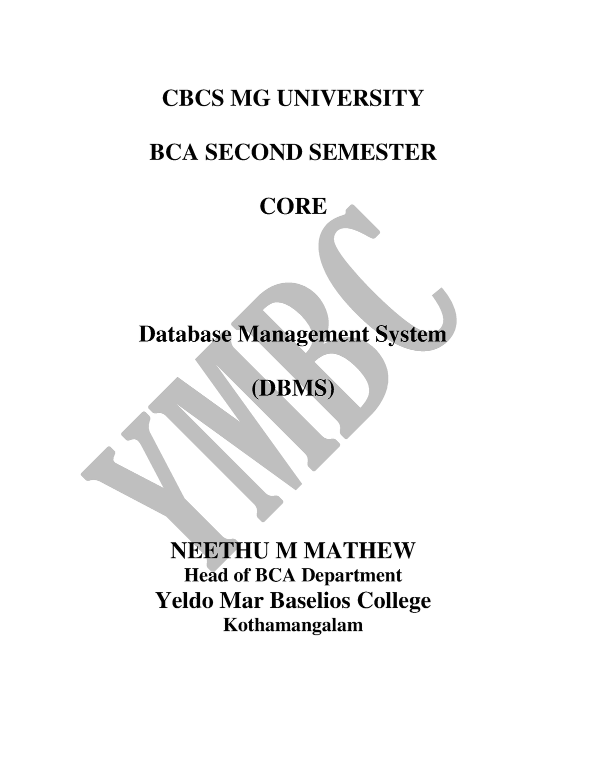 Dbms 2 - This Is Lecture Notes For Bca Students. - CBCS MG UNIVERSITY ...