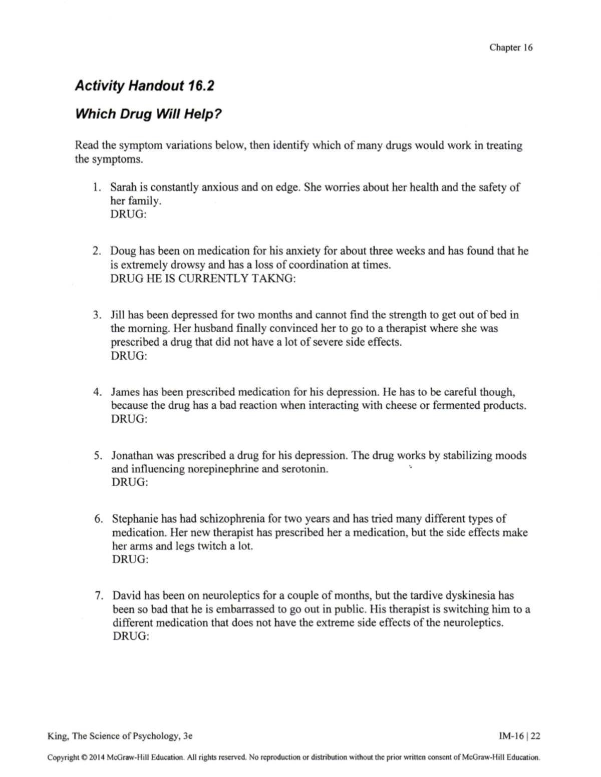 WS-Chapter 16 - Chapter 16 - Chapter 16 Activity Handout 16. Which Drug ...