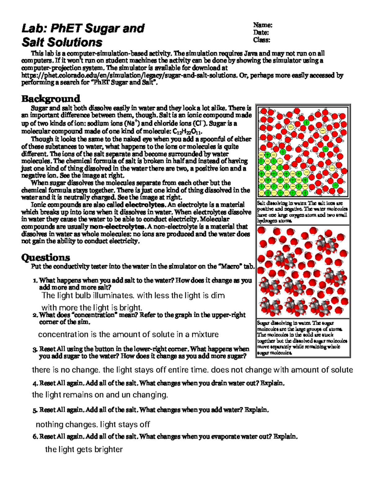 Lab Ph ET Sugar and Salt Solutions Studocu