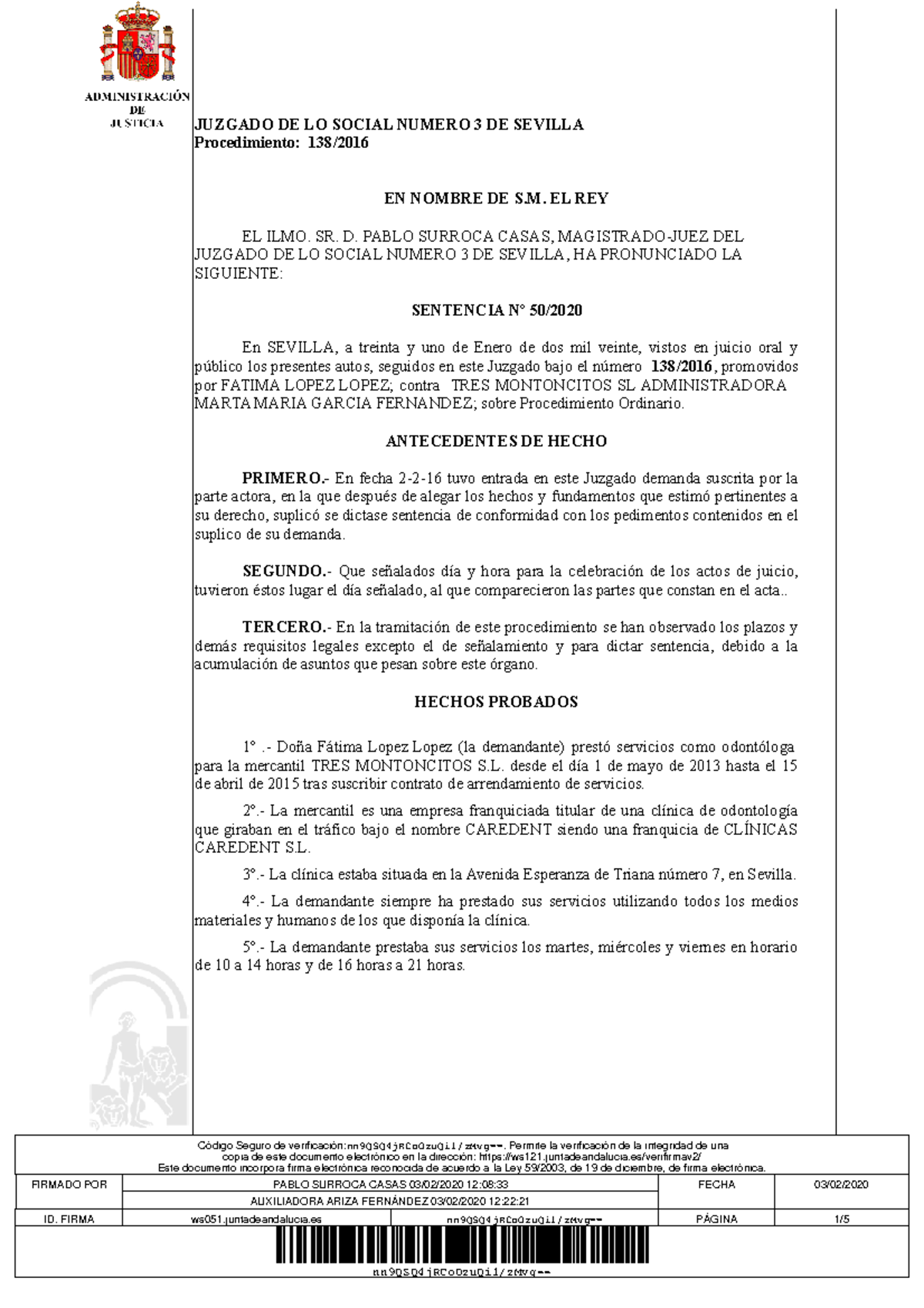 Sentencia Practica De Derecho Del Trabajo - JUZGADO DE LO SOCIAL NUMERO ...