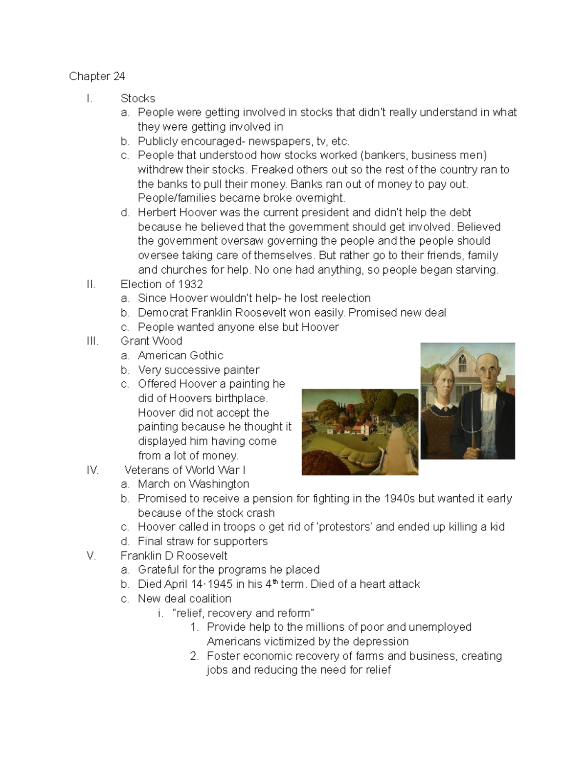 History Chapter 24 notes Chapter 24 I. Stocks a. People were getting