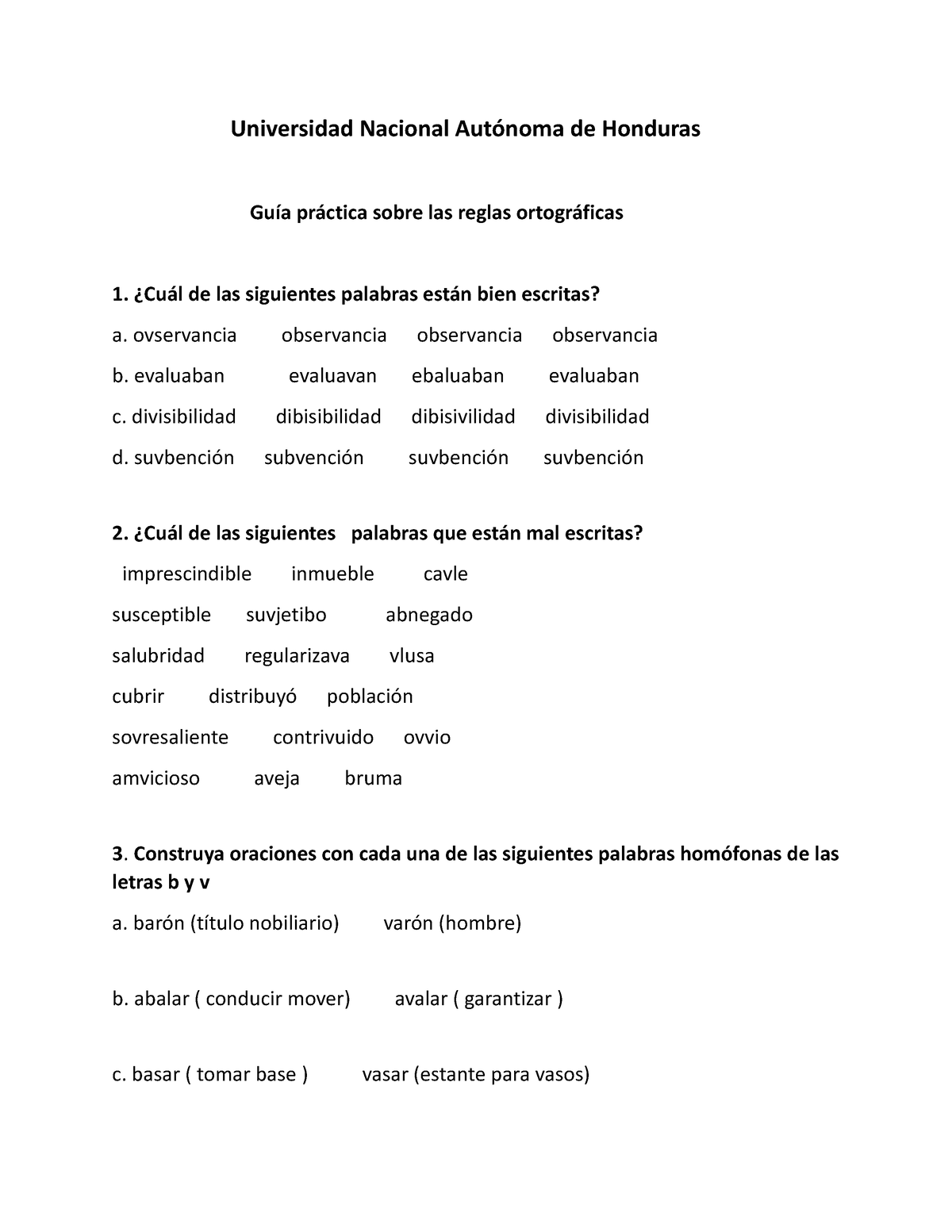 Guia Práctica Sobre Las Reglas Ortográficas Universidad Nacional Autónoma De Honduras Guía 1280