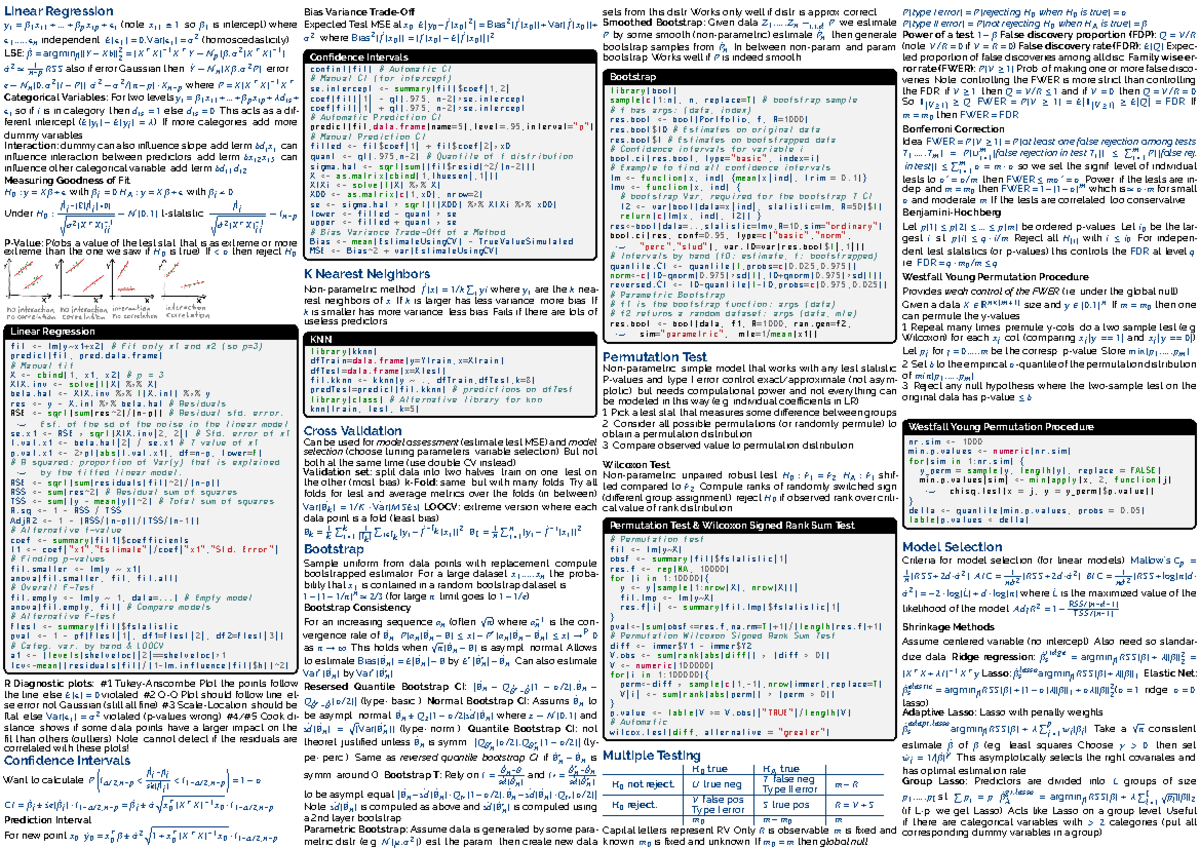 CheatSheet for the final exam - Linear Regression yi = β 1 xi 1 ...