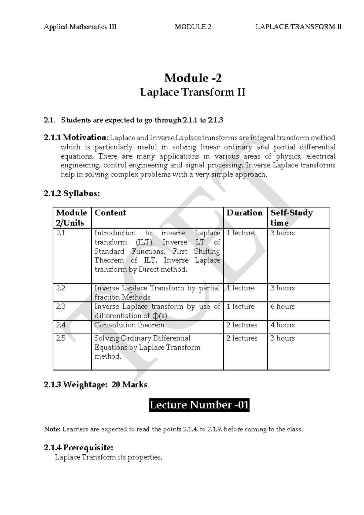 Module II-Laplace Transform II - Module - 2 Laplace Transform II 2 .1 ...
