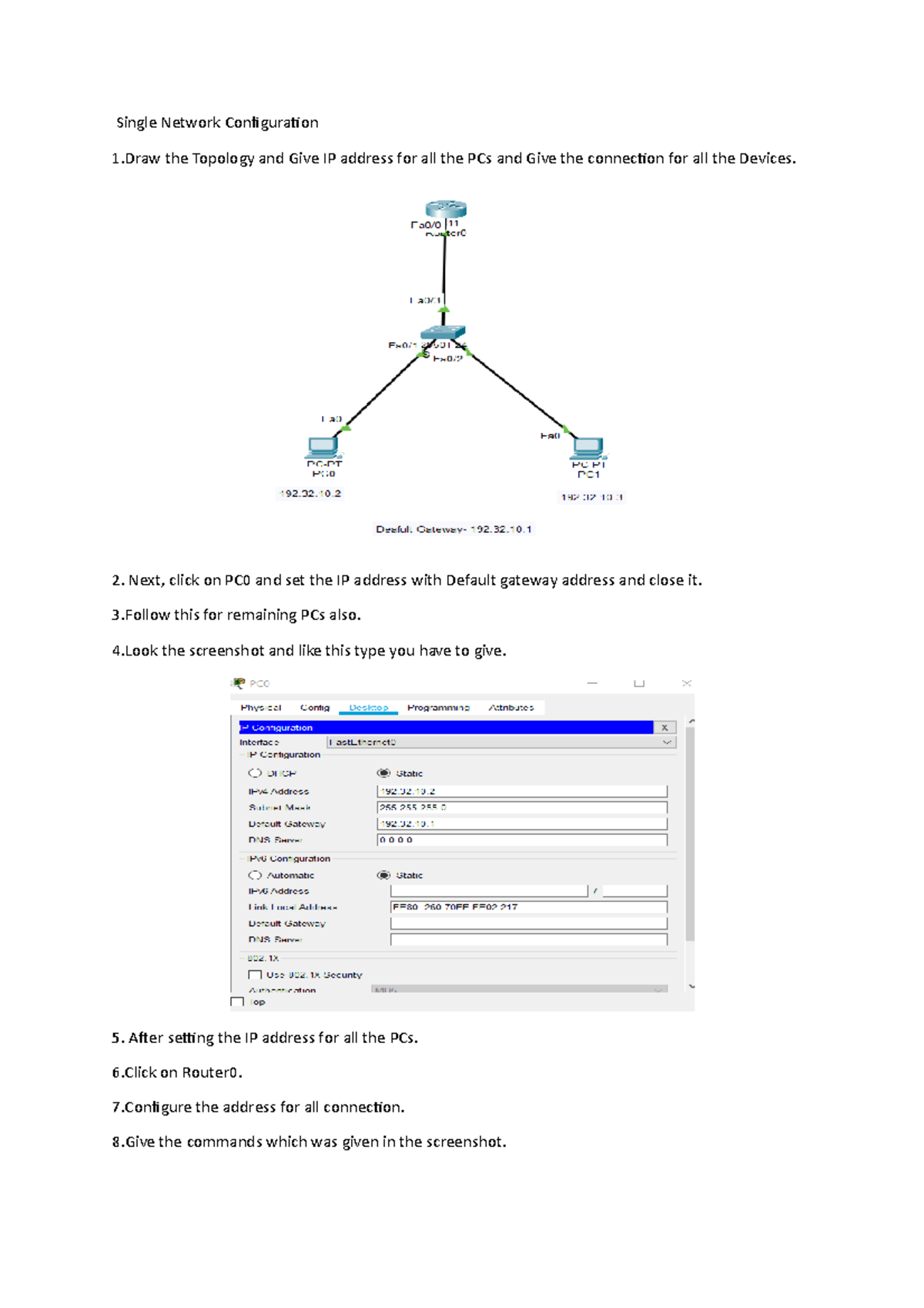 Single Network confg - Single Network Configuration 1 the Topology and ...