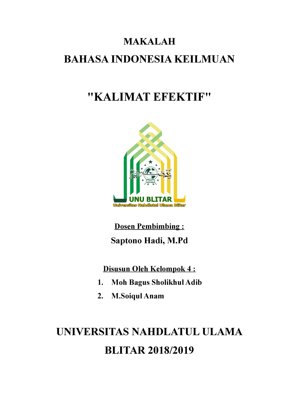 Makalah Kalimat Efektif - MAKALAH BAHASA INDONESIA KEILMUAN "KALIMAT ...