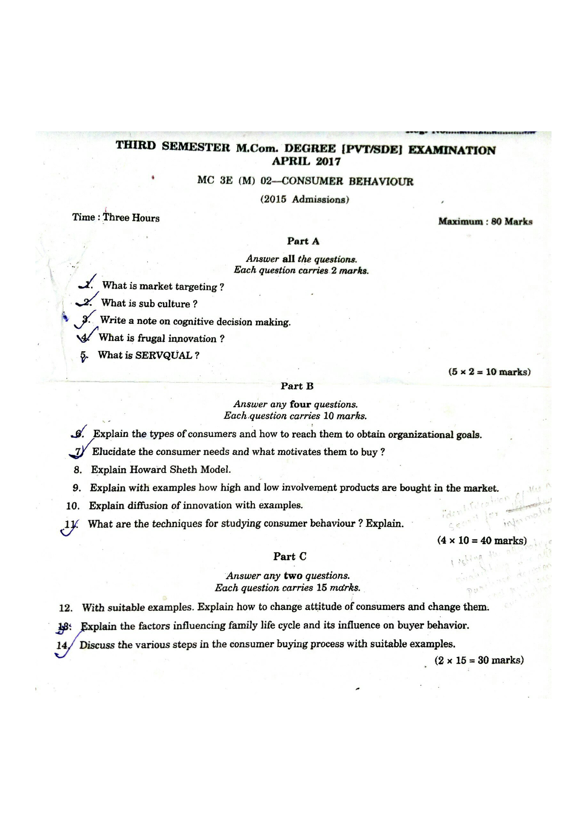 consumer behaviour and marketing research question paper