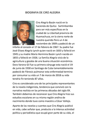 Biografia DE CIRO Alegria BIOGRAFIA DE CIRO ALEGRIA Ciro Alegr a