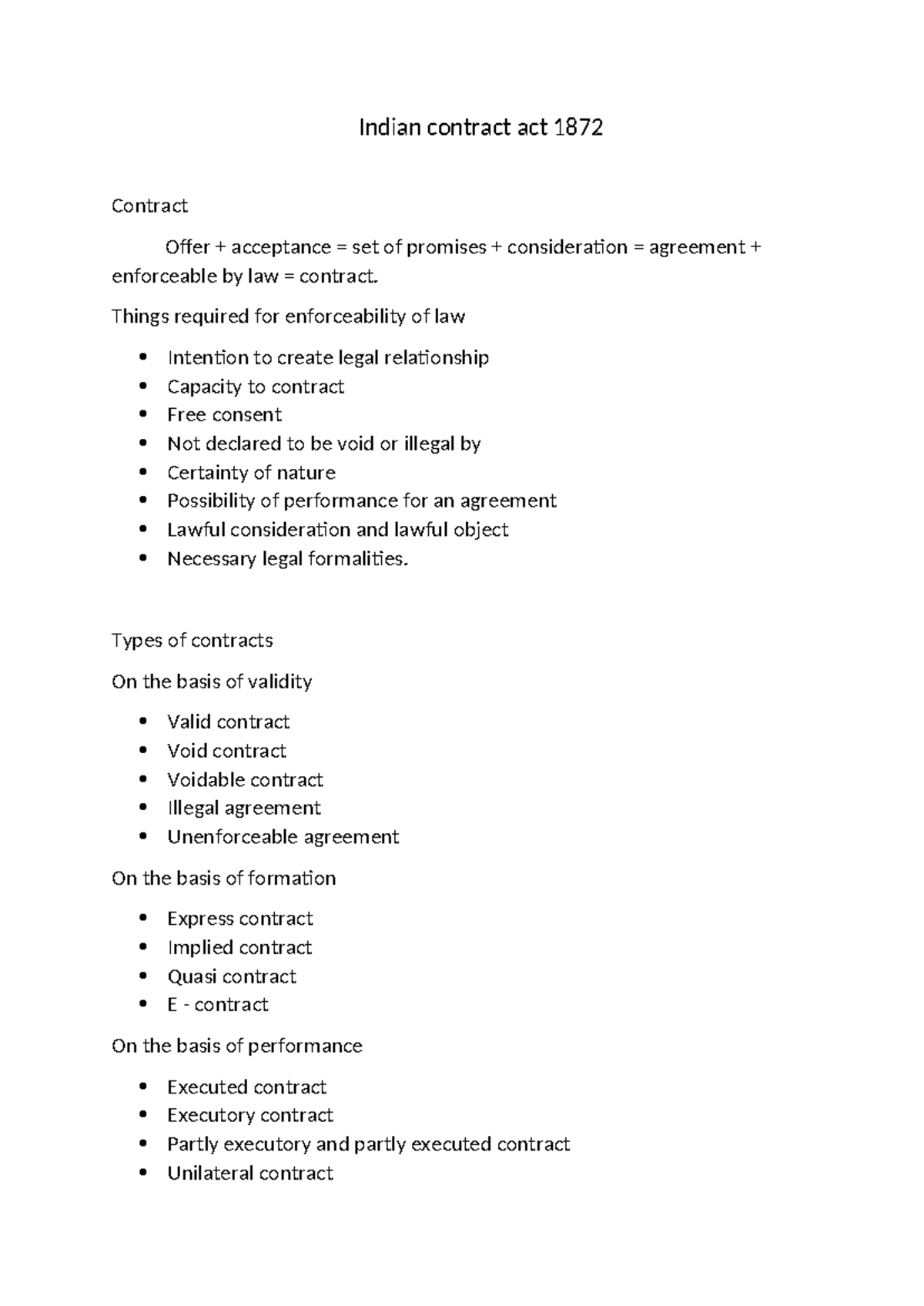 Indian contract act 1872 - Indian contract act 1872 Contract Offer ...