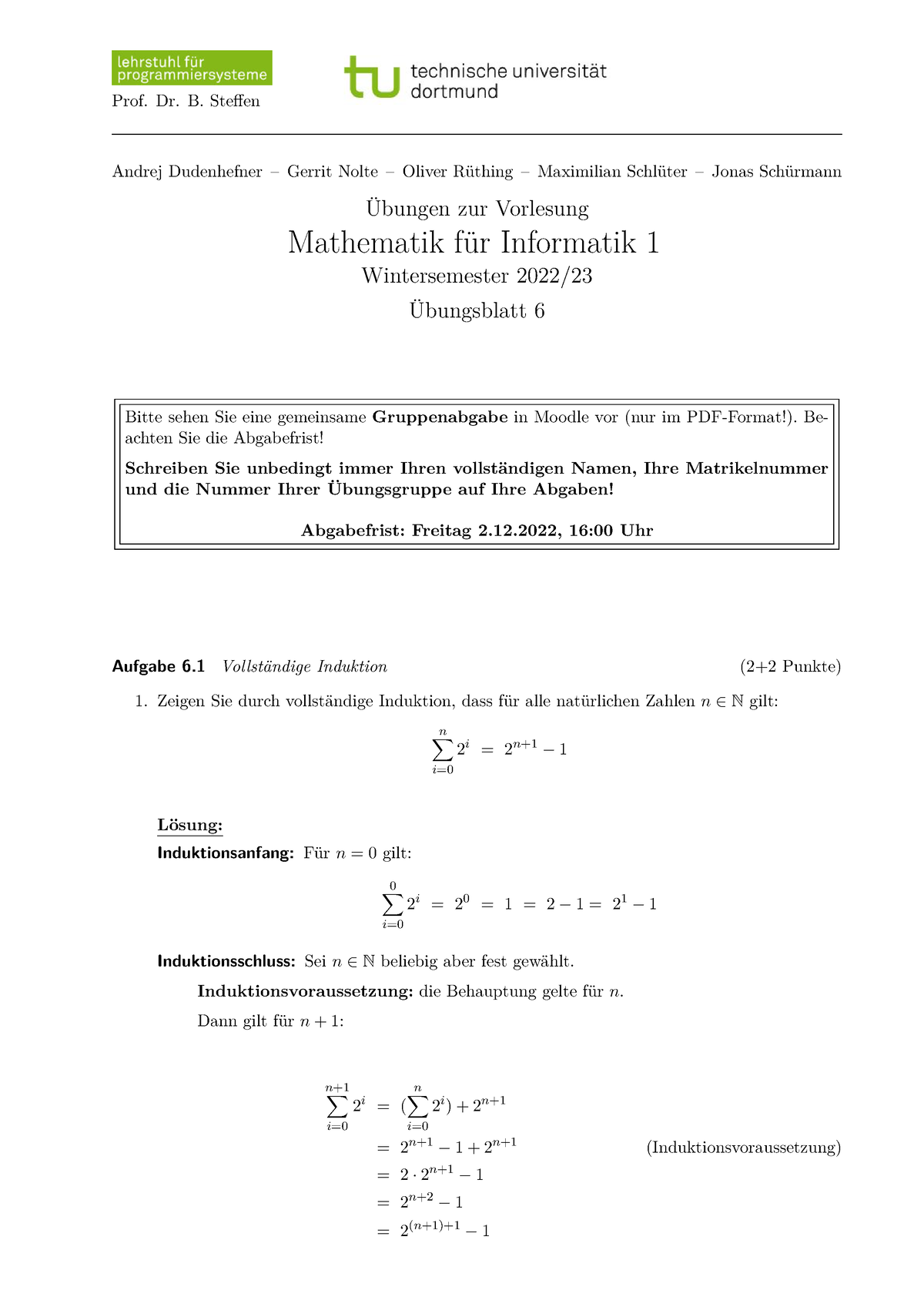 Musterlösung Blatt 6 - Prof. Dr. B. Steffen Andrej Dudenhefner – Gerrit ...