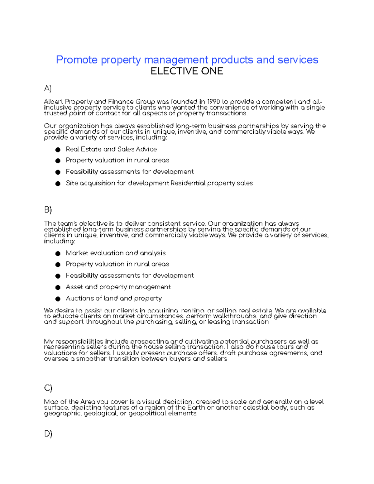 Promote property management products and services Elective 1 Promote