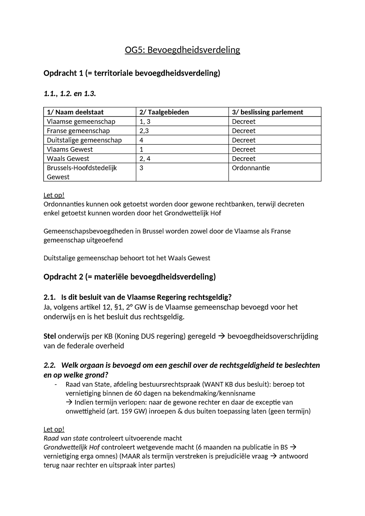 Verbetering OG5 - OG5: Bevoegdheidsverdeling Opdracht 1 (= Territoriale ...