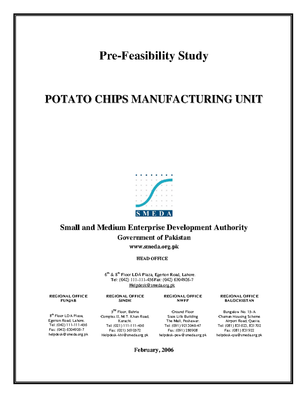 Potato chips manufacturing unit PreFeasibility Study P P O O T T A A