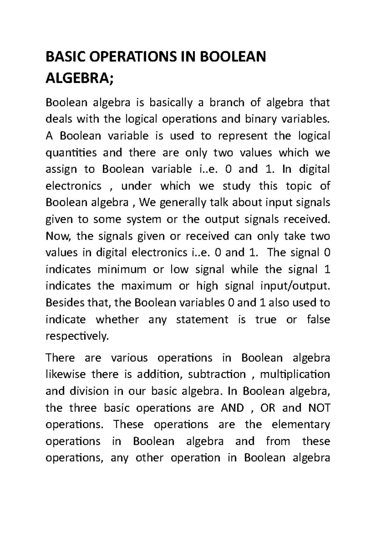 Basic Operations IN Boolean Algebra - Digital Electronics - Studocu