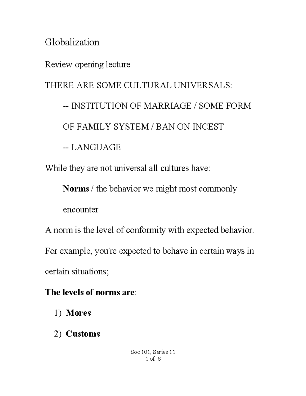 Soc 101 Lecture Series 11 - Globalization Sociology 101 - 541 ...