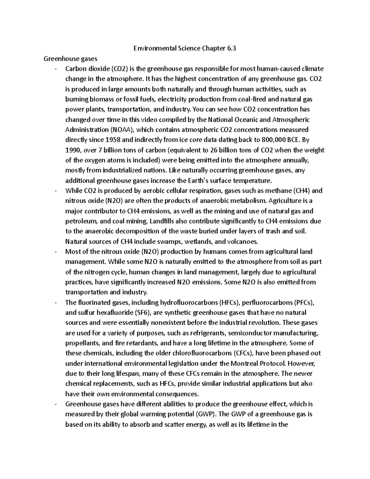 Env Science Chp 6 - Environmental Science Chapter 6. Greenhouse Gases ...