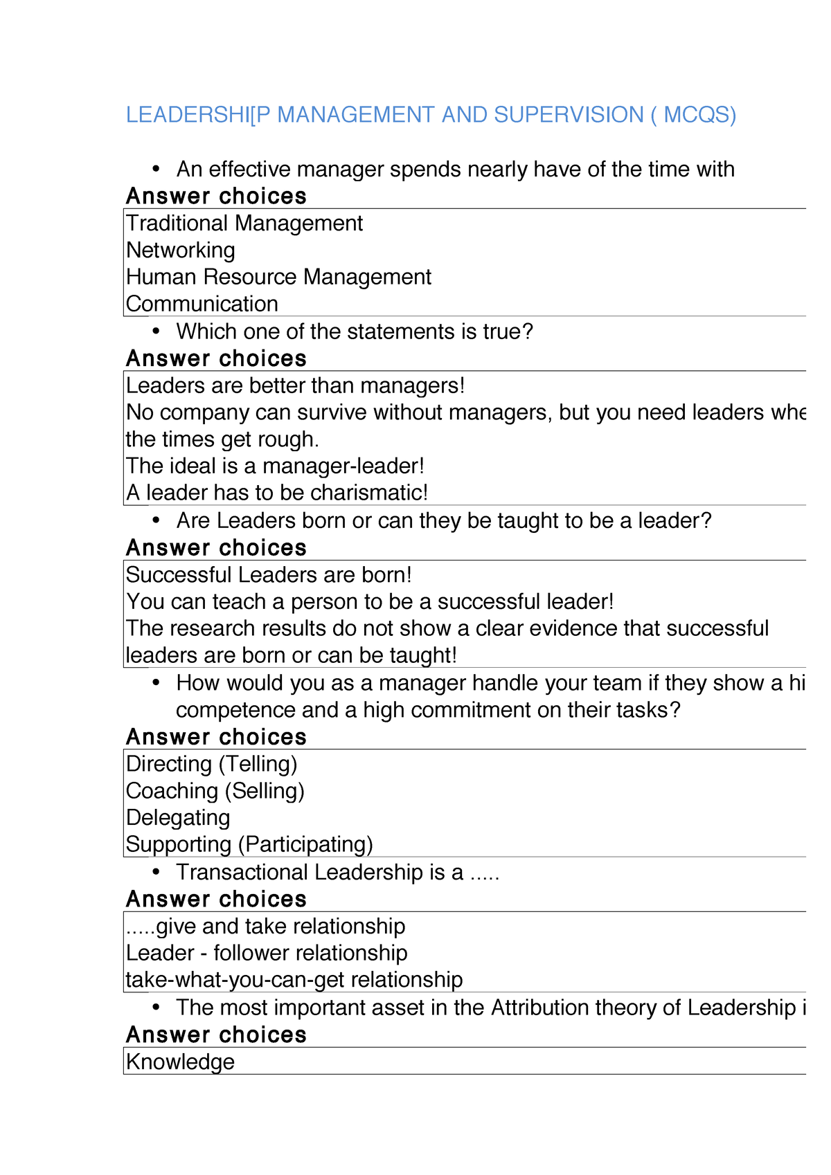 Leadership AND Management - LEADERSHI[P MANAGEMENT AND SUPERVISION ...