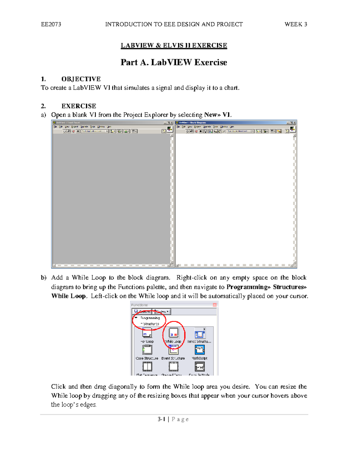 EE2073 Lab Manual (Week 3 - 11) - LABVIEW & ELVIS II EXERCISE Part A ...