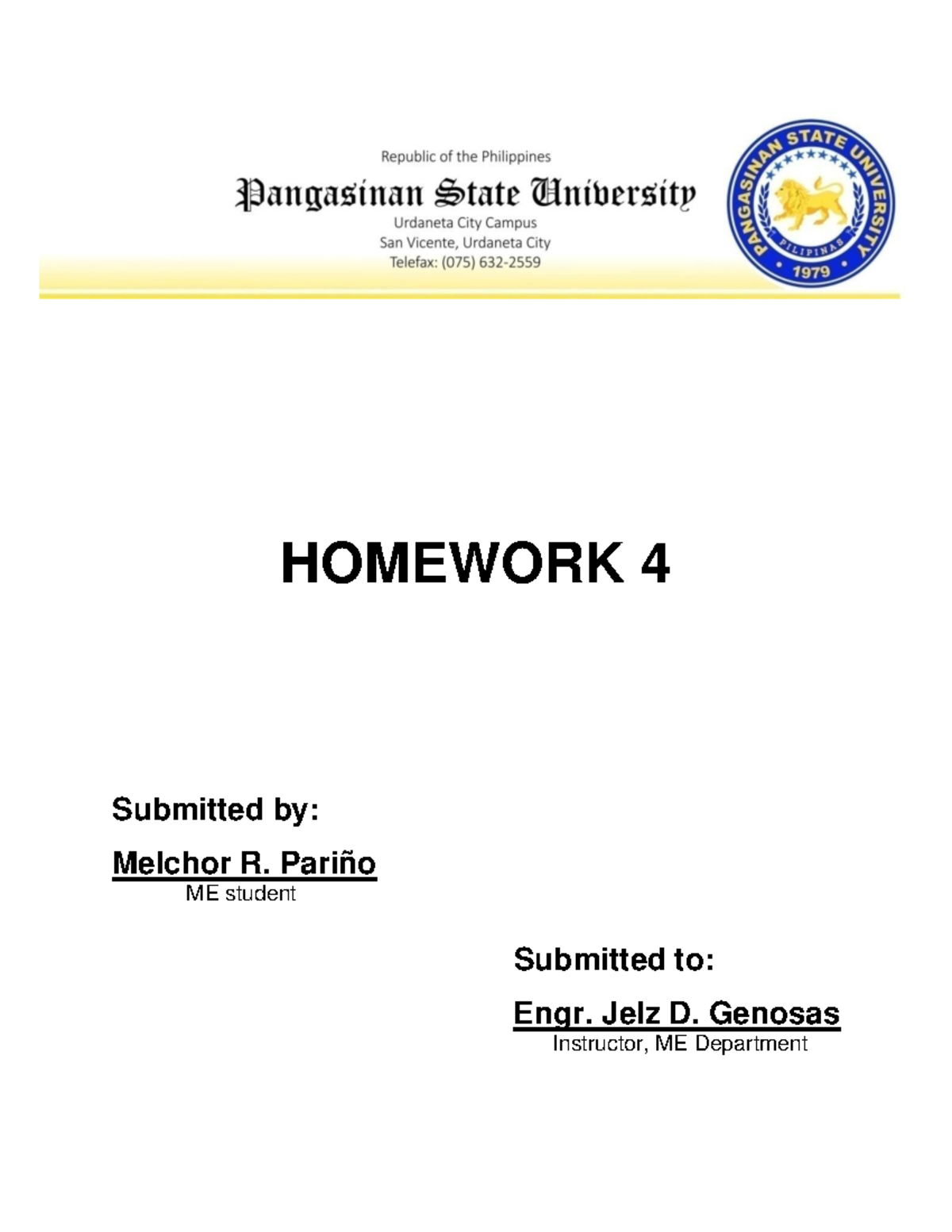 PHY1 ME2A Homework 4 Pariño Melchor - Physics For Engineers - PangSU ...