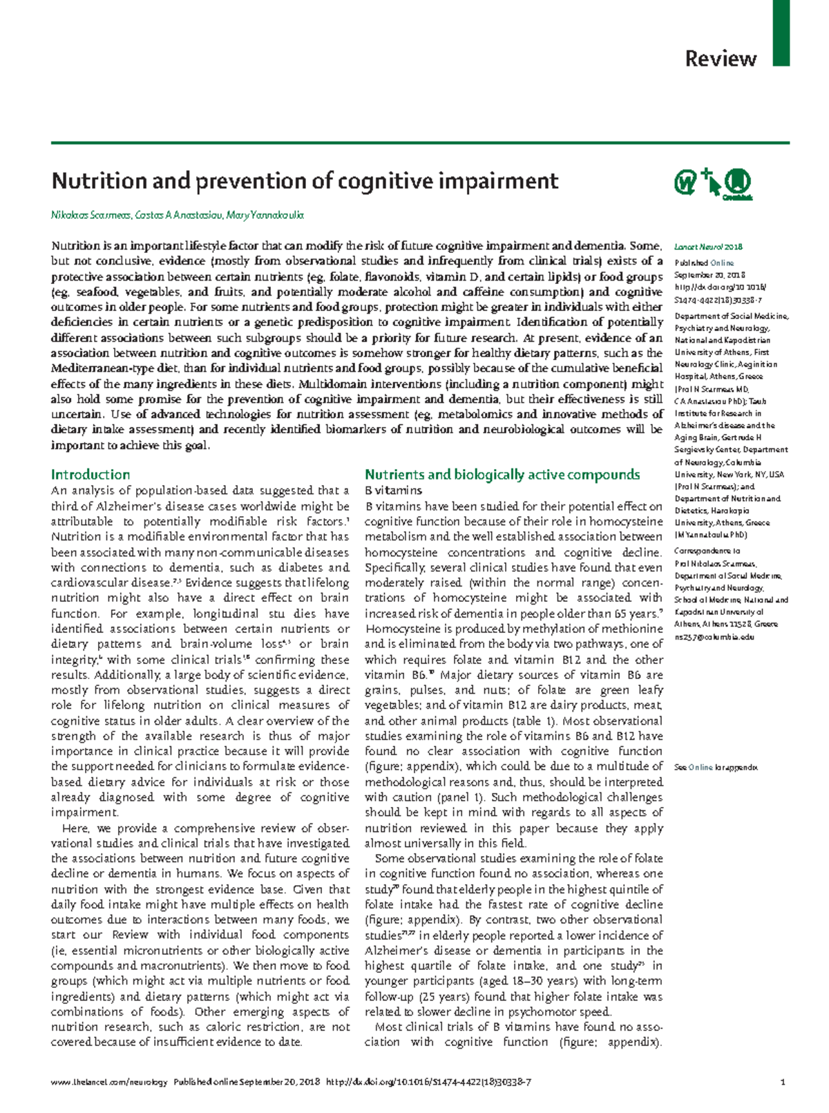 Nutrition And Prevention Of Cognitive Impairment - Some, But Not ...