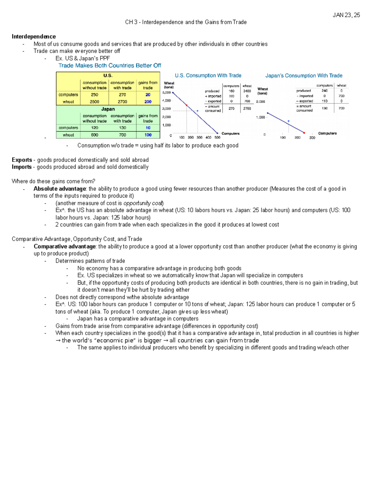 CH 3 - Interdependence and the Gains from Trade - US & Japan’s PPF ...