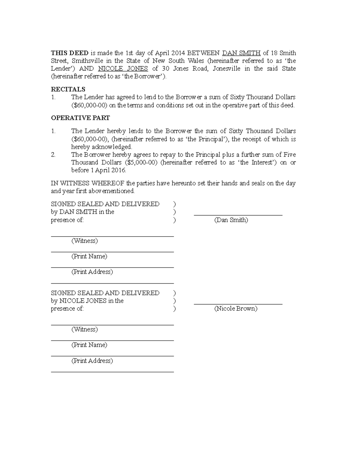 Sample Deed - Preparation for exam - THIS DEED is made the 1st day of ...