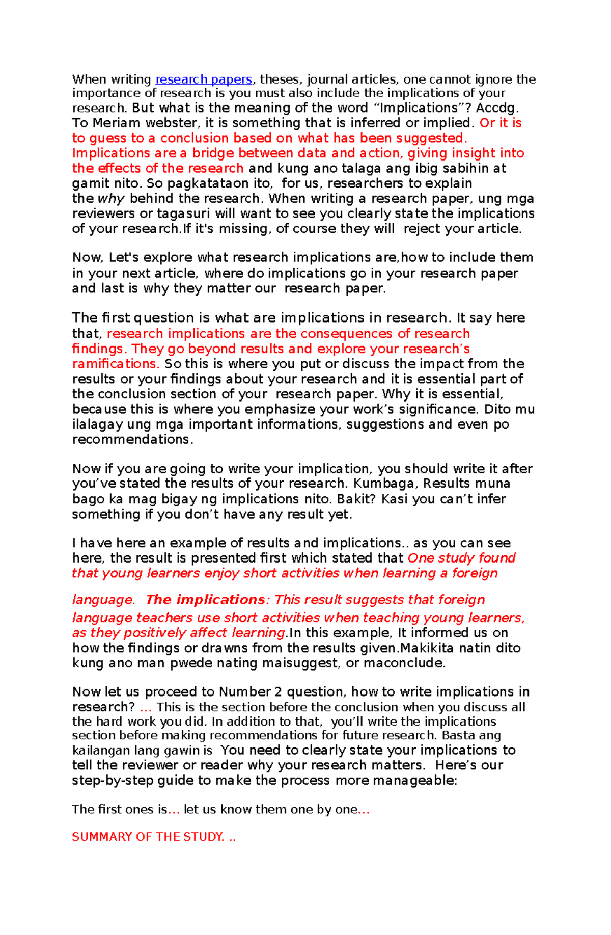 Research-implications - When writing research papers, theses, journal ...