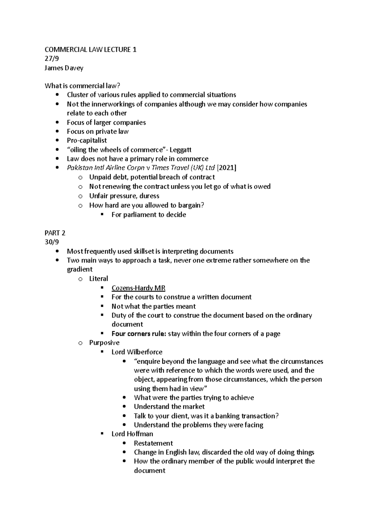 Commercial LAW Lecture 1 COMMERCIAL LAW LECTURE 1 27 James Davey