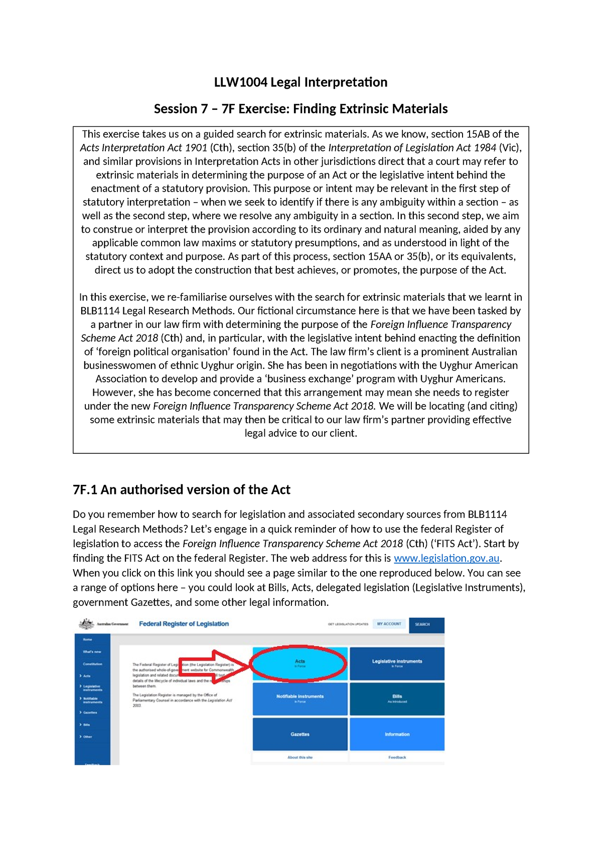 7f Exercise Finding Extrinsic Materials As We Know Section 15ab Of The Acts Interpretation 9683